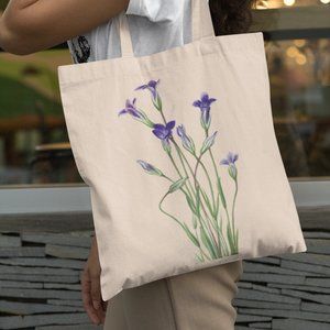 Sierra Fringed Gentian Vintage Watercolor Floral Print Graphic Canvas Tote Bag